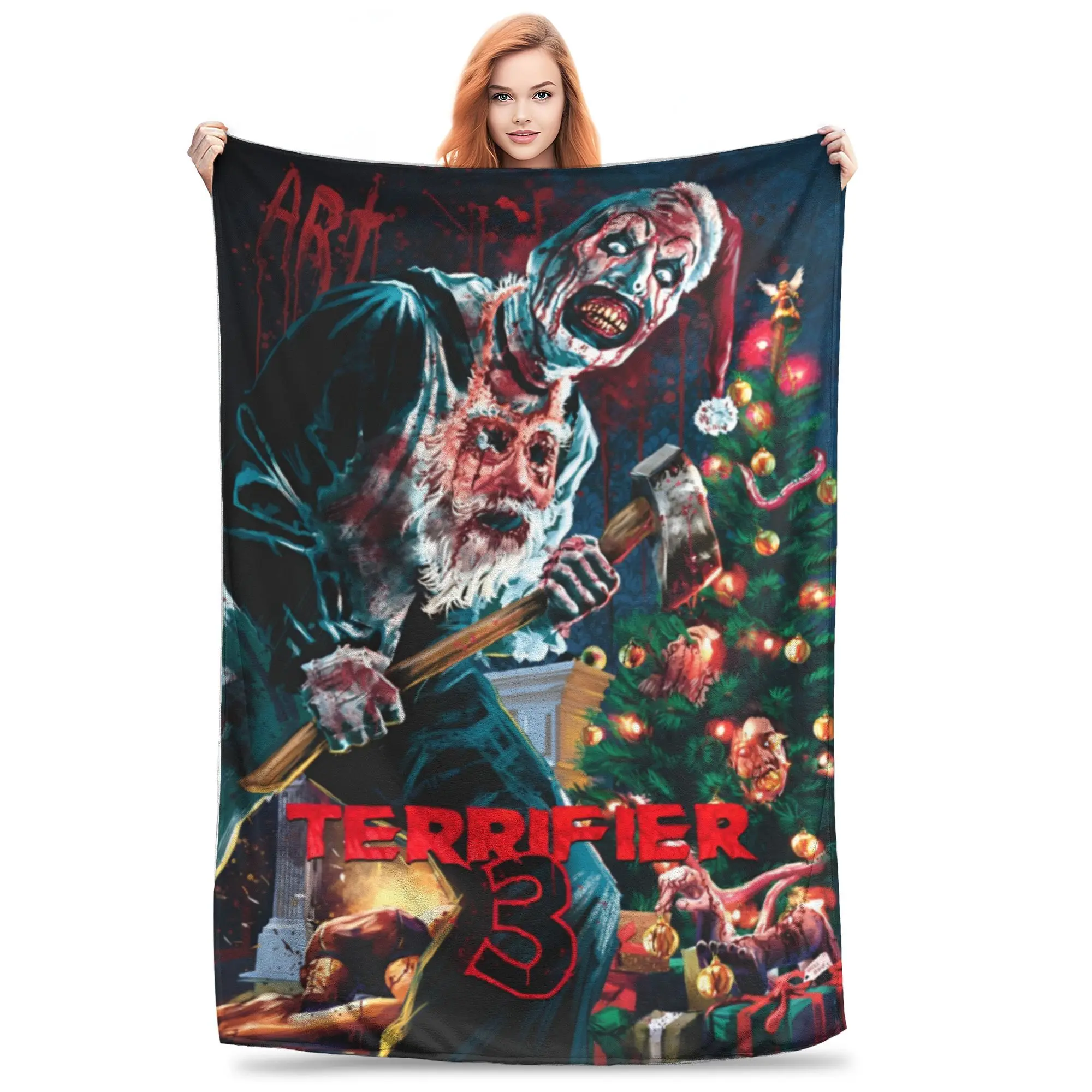 Comfort Terrifier 3 Christmas art the clown Blanket Merch Sofa Decorative  Blanket Throw Super Soft Coral  Plush for Couch