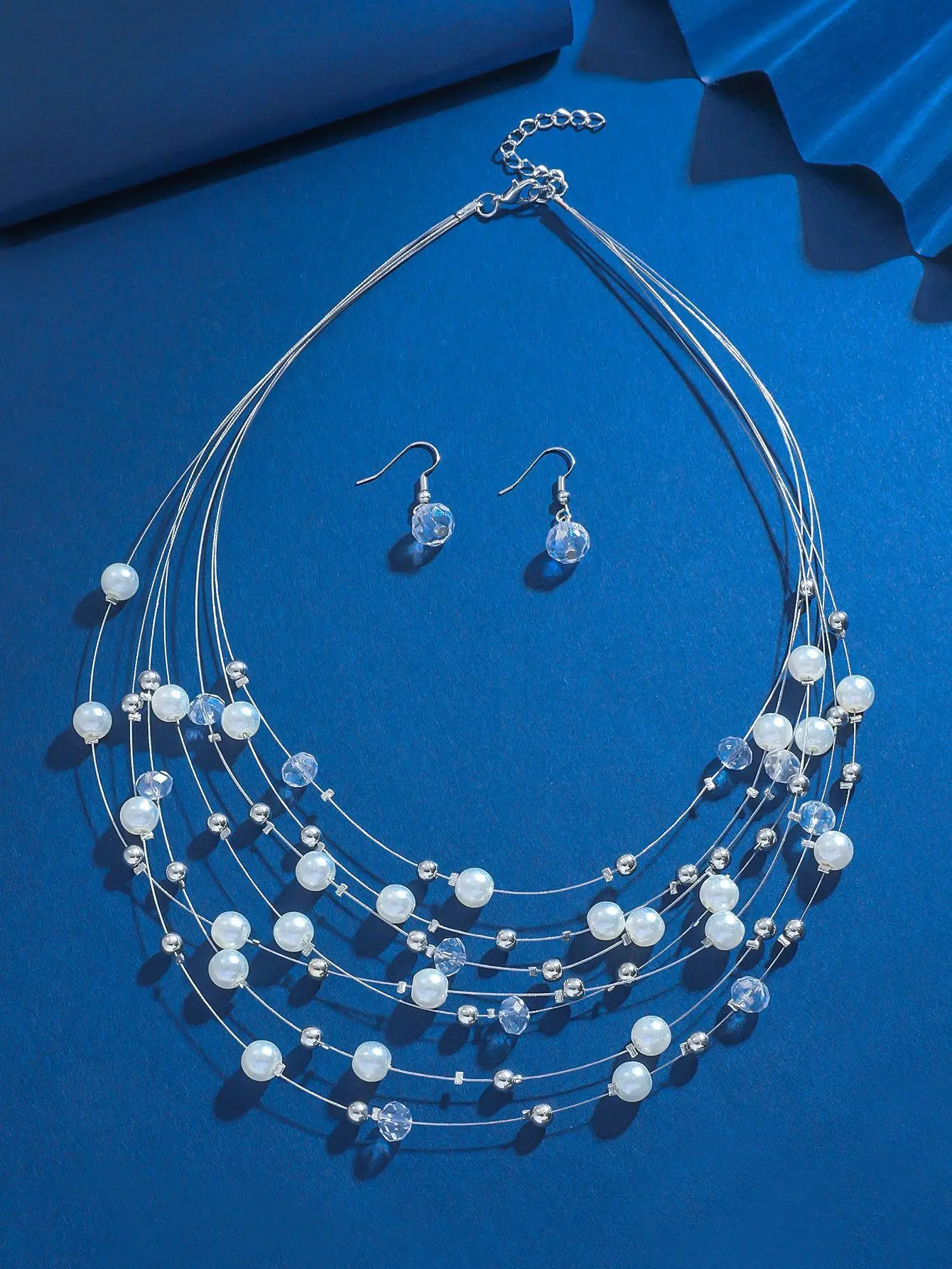 البوهيمي متعدد الطبقات قلادة طقم من الحلقان تقليد اللؤلؤ اليدوية مجموعات مجوهرات هدية للسيدات اكسسوارات ديكور يومي #6