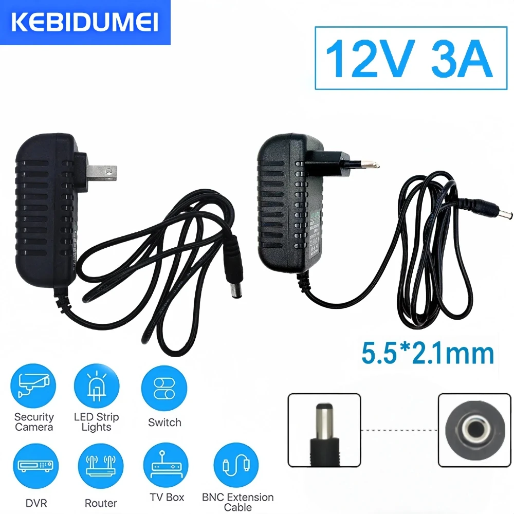 Power Adapter AC 100-240V Input DC Output Supply Charger EU/US 12V Universal Adapter Converter Plug for Camera DVR LED Robot LED