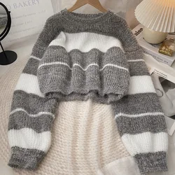 Casual Short Sweater Women's 2023 New Autumn Winter Korean Top Loose Versatile Pullover Long Sleeve Round Neck Knitwear