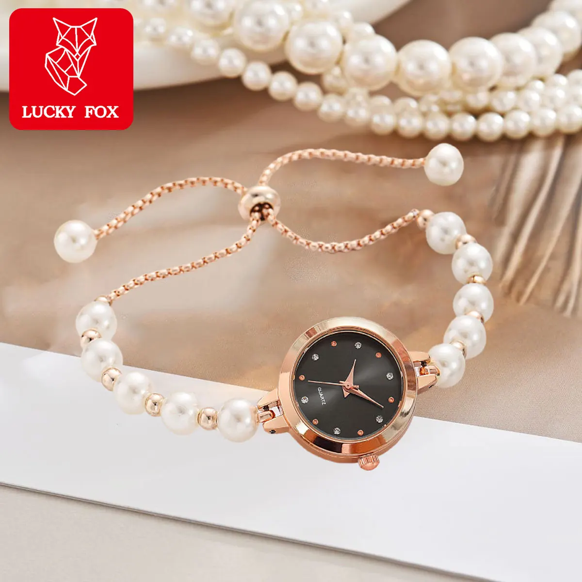 LUCKY FOX New Minimalist Style Pearl Bracelet Women Quartz Watch Fashionable Small Disc Design Light Luxury Jewelry Women Watch