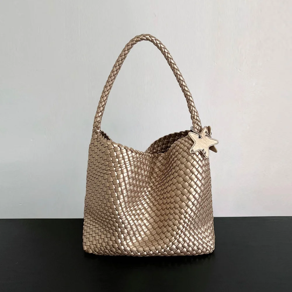 

2025 Acrylic Gun Gun Woven Bag Champagne Woven Tote Bag Large Capacity Handheld Single Shoulder Star Bag for Women
