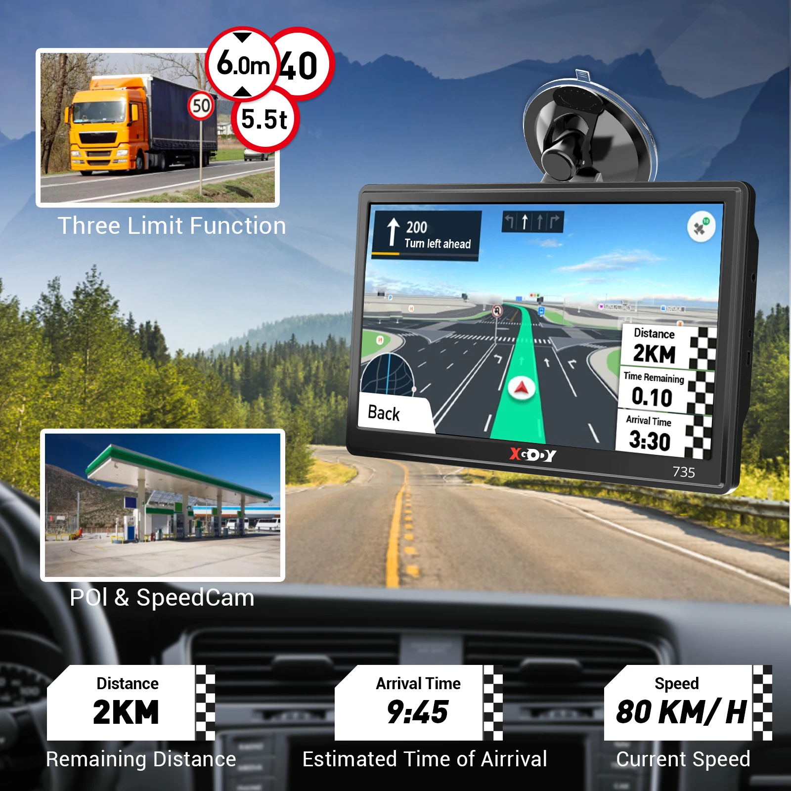 XGODY-navegador GPS para coche y camión, pantalla capacitiva de 7 pulgadas, 735 M + 16GB, cámara opcional, actualización de mapa gratis, 256