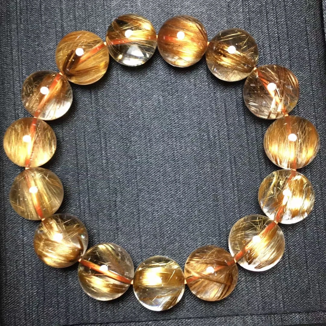 

Natural Copper Rutilated Quartz Round Beads Bracelet 13.5mm Women Men Fashion Wealthy Stone Genuine AAAAAA