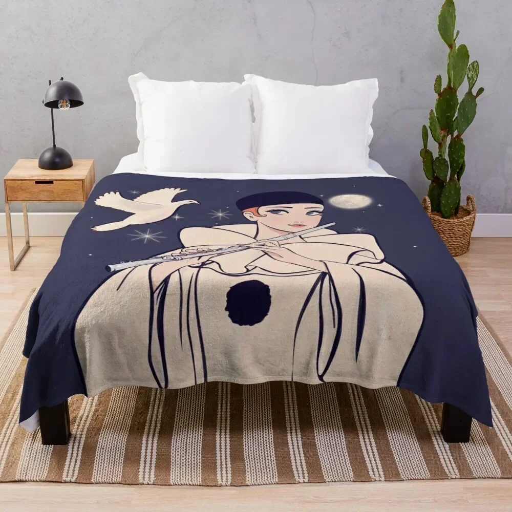 

Pierrot playing flute Throw Blanket Soft Big Plaid Sofa Quilt Beach Blankets