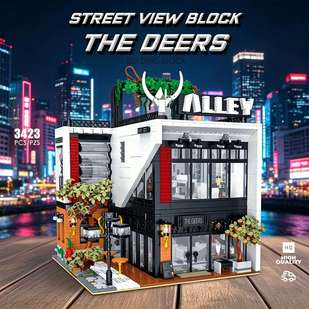 Bloques de construcción de arquitectura urbana para tienda de té con leche, creativos y expertos, con luz, sets de vistas urbanas, juguetes para adultos, regalos para amigos, 3423 piezas