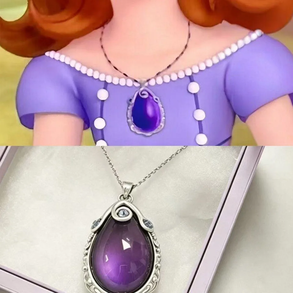 Anime The Amulet of Avalor Sofia Cosplay Necklace Purple Gem Pendant Clavicle Chain Metal Jewelry Accessory Party Props