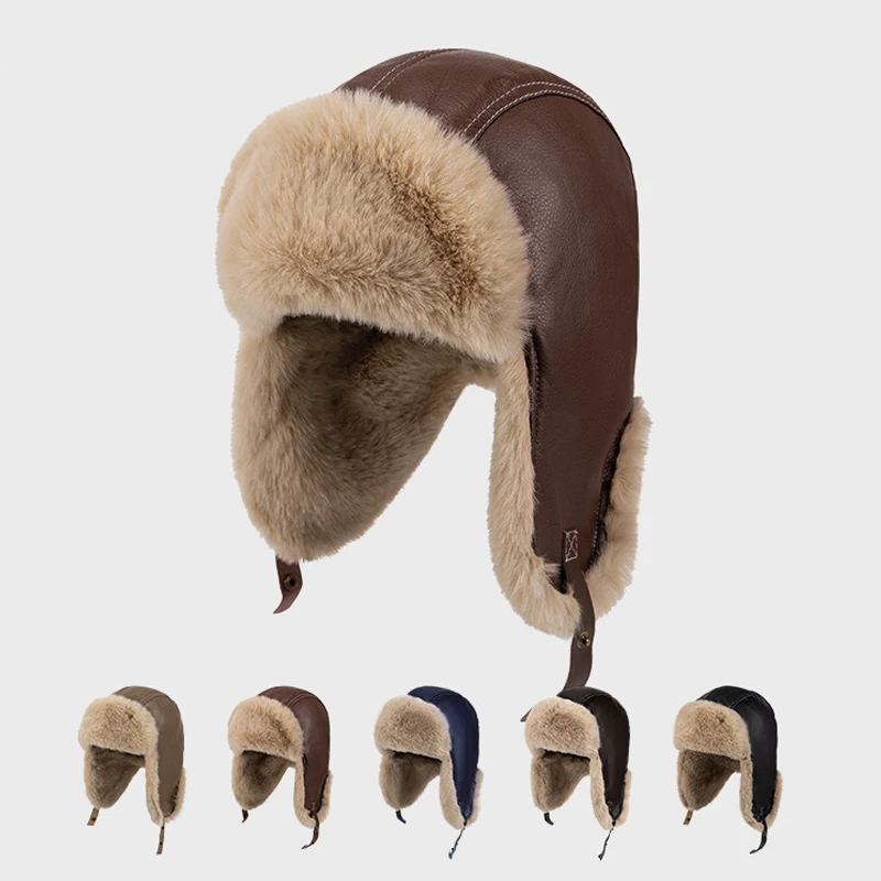 

Winter Warm Ear Protector Head Cap For Men Women Outdoor Thick Windproof Warm Cycling Cap Retro Pilot Locomotive Warm Cap