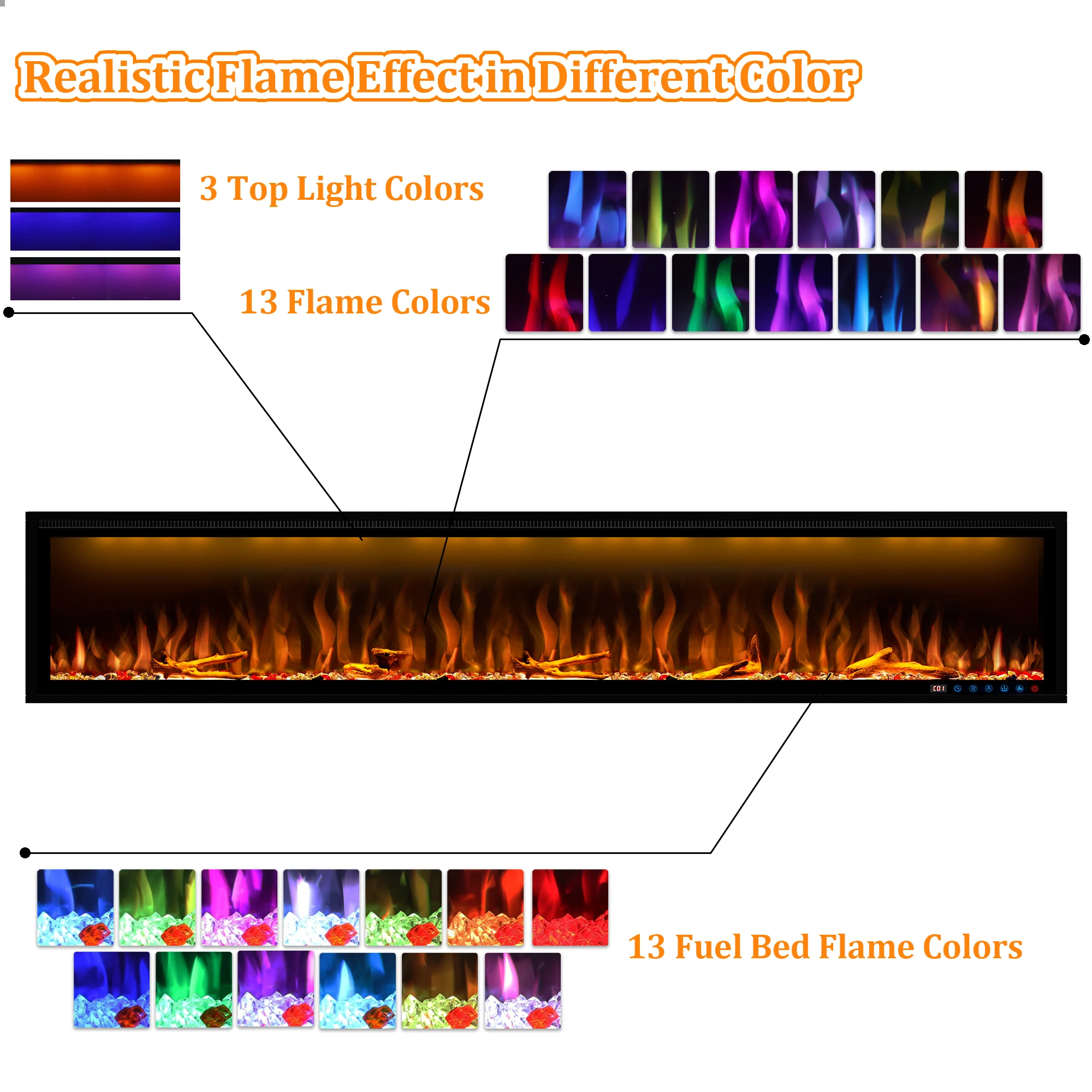 Luxstar 88 Inch Indoor Royal Slim LED Electric Fireplace Heaters Household APP Control With Google Home & Alexa