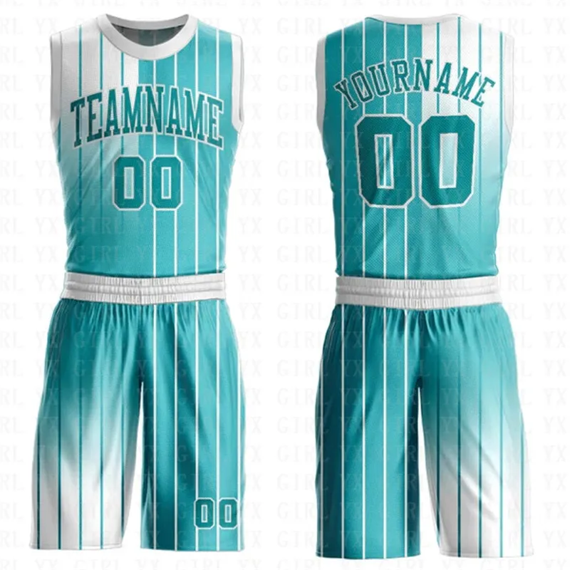 Custom Black Black-Light Blue Round Neck Sublimation Basketball Suit Jersey 3D Printed Tank Tops And Shorts Personlized Team