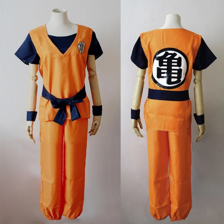 Dragon Ball Son Goku Kame Symbol Cosplay Costume Orange Martial Arts Uniform Full Set with Belt Wristbands Outfit for Halloween