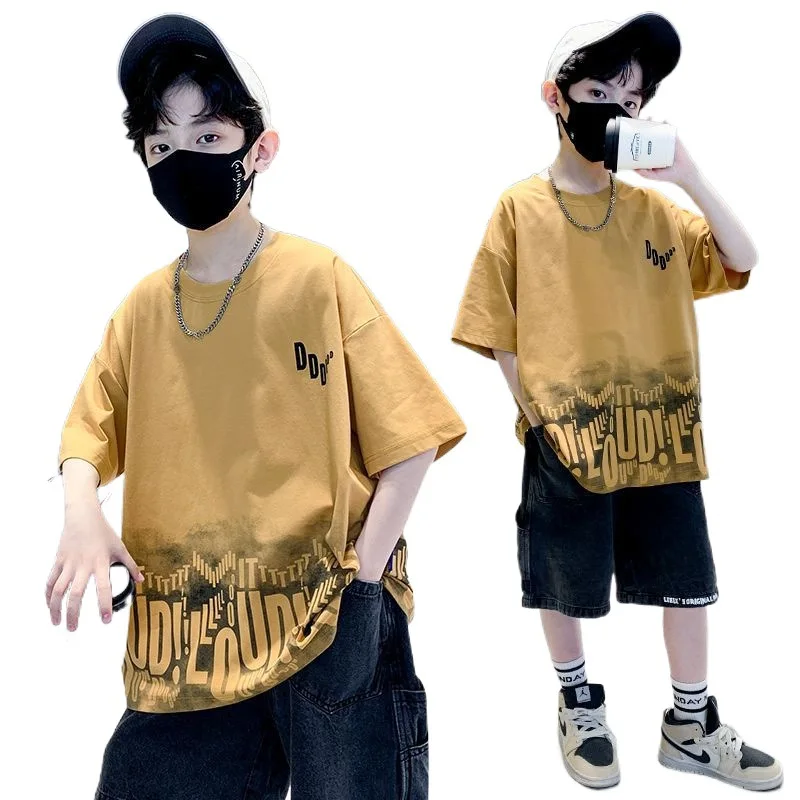 New Summer Kids Clothes Boys Fashion Letter Print T Shirt Personality Tops Children Short Sleeve Children's Clothing Streetwear