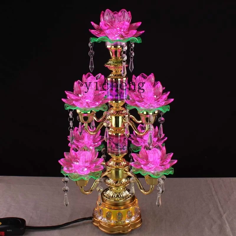 r5.20  Colorful Imitation Crystal Rotating Lotus Buddha for Guanyin Buddha Front Household Changming Buddhist Hall