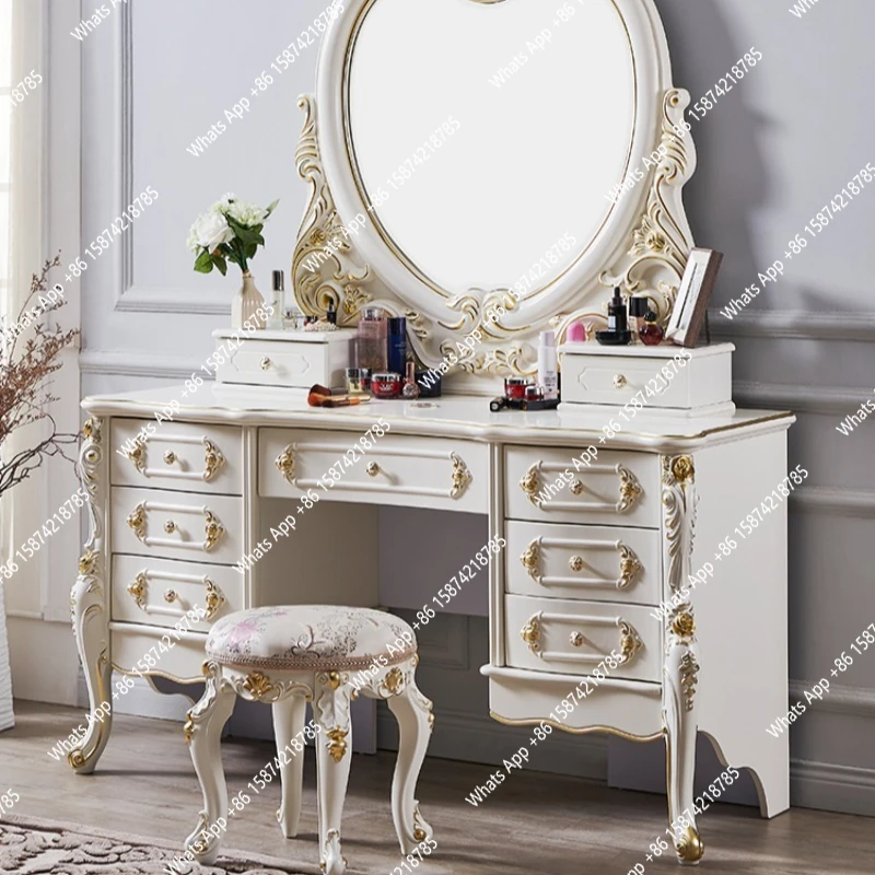 

Европейский комод из цельного дерева для спальни, белый туалетный столик принцессы, роскошный сборный туалетный столик, большая мебель для квартиры