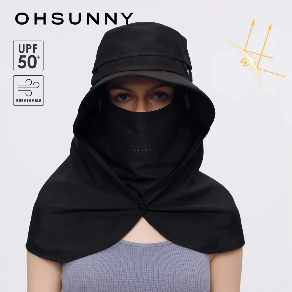 OhSunny Fishing Hat with Shawl Face Cover Summer Three in one Bucket Hats with Neck Face Protection for Women Outdoors Cycling