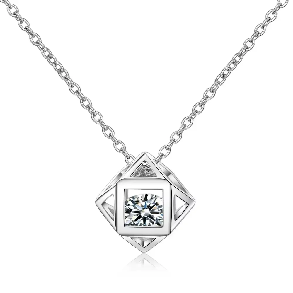 S925 Sterling Silver Women's Collarbone Chain Rubik's Cube Zircon Pendant Necklace (40cm + 3.5cm) Luxury Jewelry
