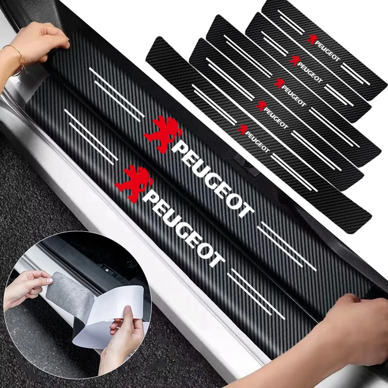 1/4/5Pcs Car Door Sill Scuff Plate Decor Carbon Fiber Stickers For Peugeot 208 4008 3008 308 408 2008 5008 207 508 607 106 406