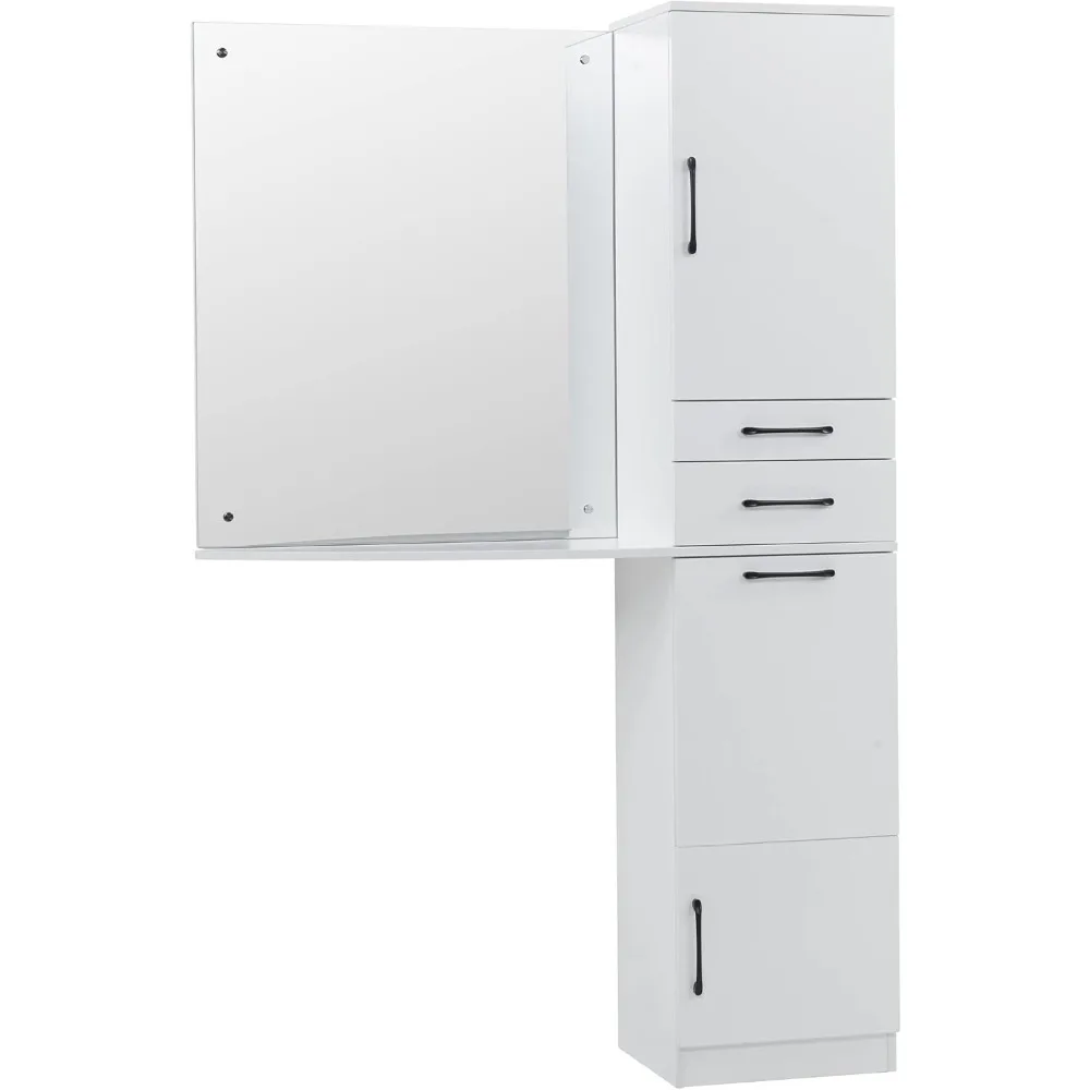 

Wall Mount Mirror with Storage Drawers and Shelf - Salon Station Hair Styling Beauty Equipment 3034 (White)
