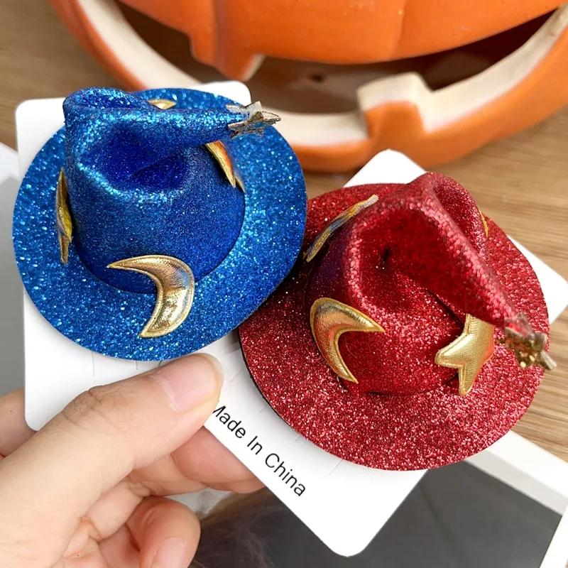 Halloween Witch Hat Hair Clip Mini Star Moon Witch Cap Hairpins Headdress Women Party Costume Ornaments Headwear Party Supplies