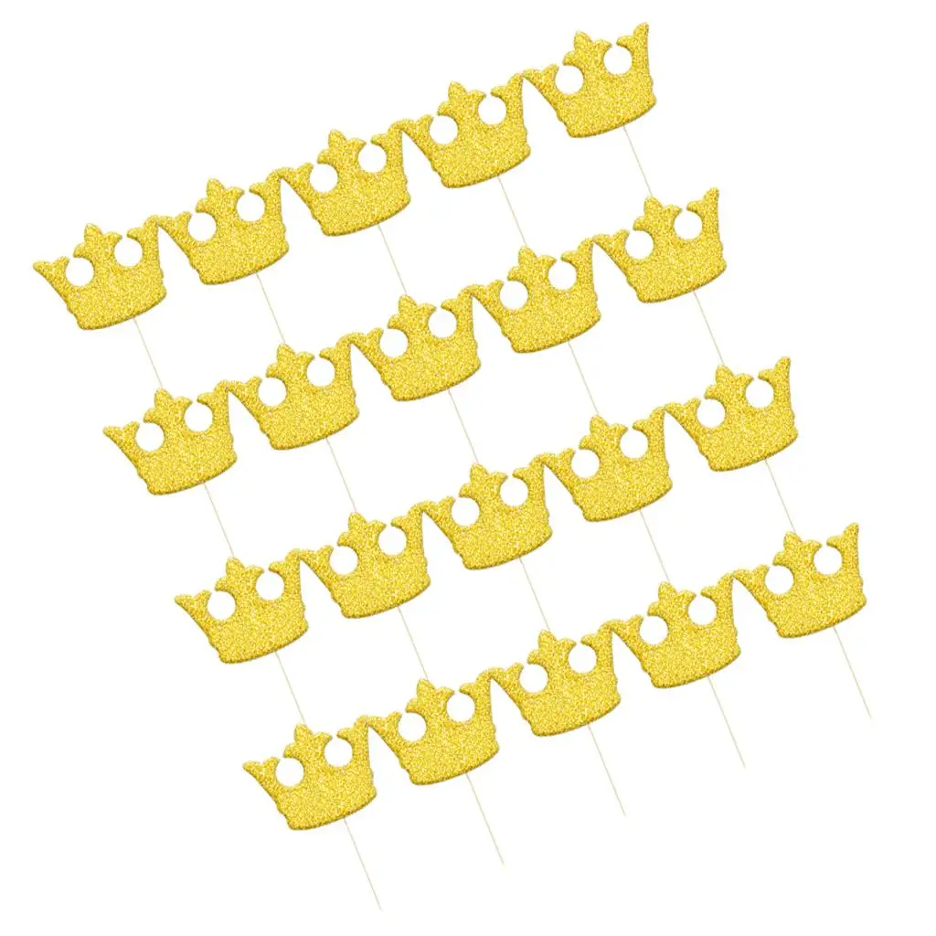 20 Pieces Glitter Crown Cake Topper Birthday Party Cake Decor gold