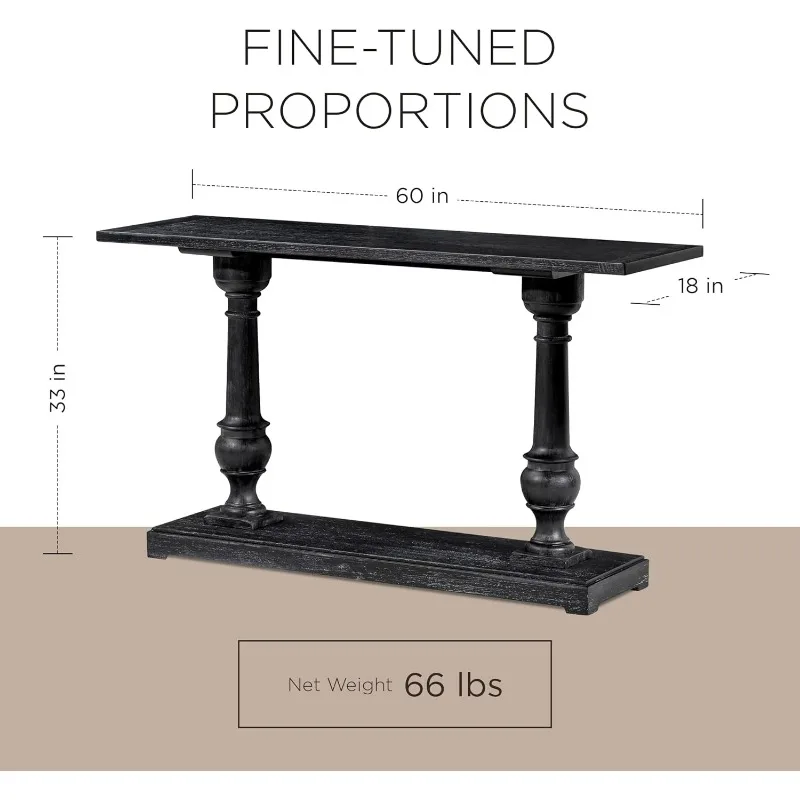 Arthur Traditional Rectangular Accent Console Table for Small Spaces and Front Door Entrance Hallway in Antiqued Black Finish