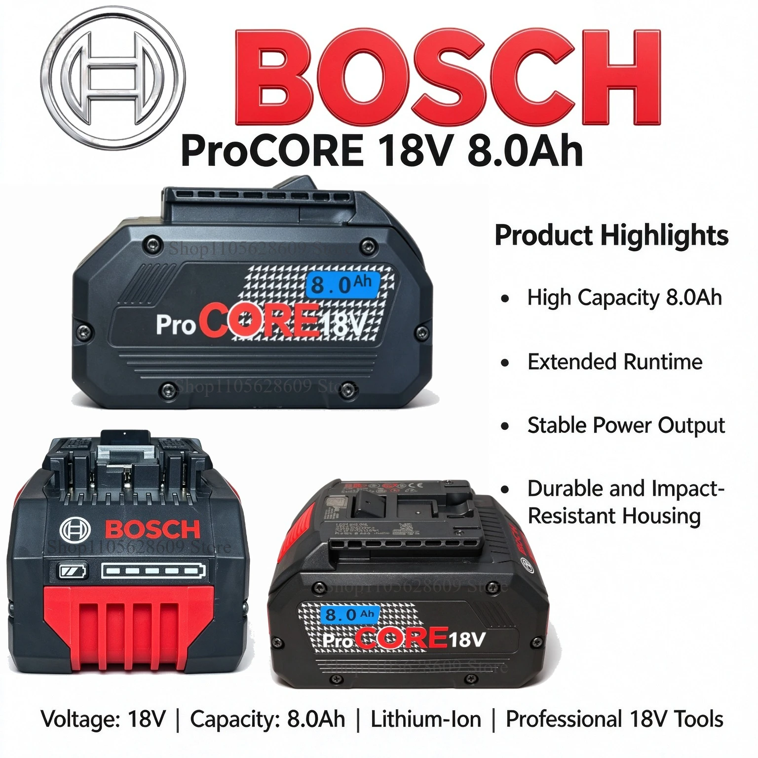 100% NEW Bosch 18V 8.0Ah ProCORE 18V 8Ah Battery,for Bosch 18V Cordless Tool BAT609 BAT618 GBA18V 21700 High Power 5C Power Cell