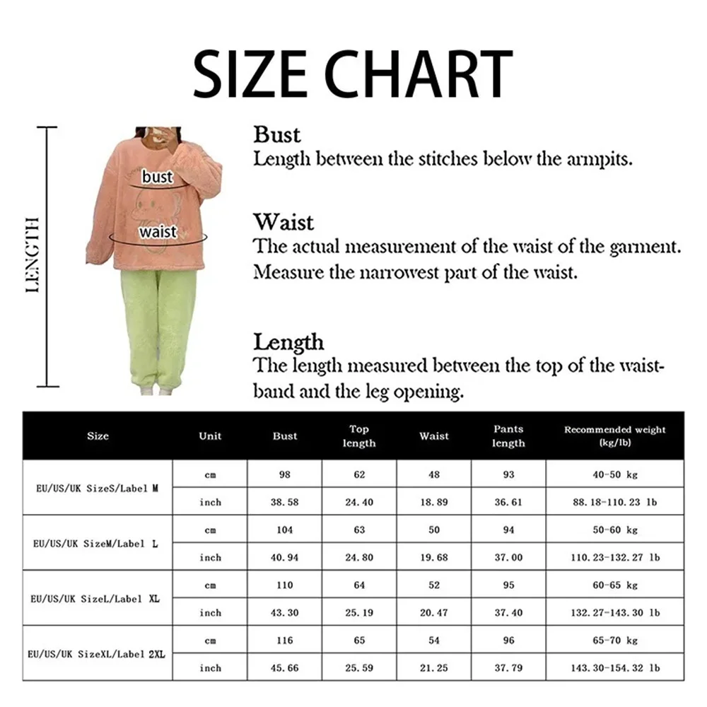 Women\'S Plush Pajamas Set 2 Pieces Autumn Winter Long Sleeve Warm Home Clothes Casual Cute Cartoon Korean Sleepwear Homewears