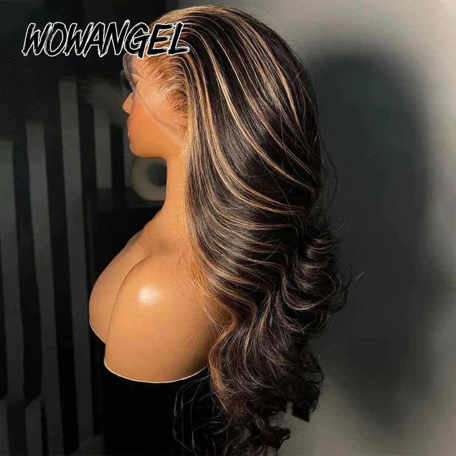 1B27 peluca de color resaltado 13x6 HD peluca Frontal de encaje de cabello humano 34 pulgadas onda del cuerpo piel derretida 13x4 peluca Frontal completa cabello brasileño