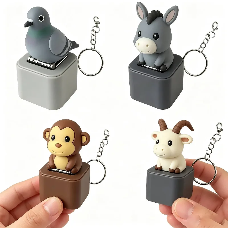 Monkey, Pigeon, Lamb, Donkey Animal Keychain, Clicker with LED Light, Adult Stress Relief and Anxiety Sensing Toy