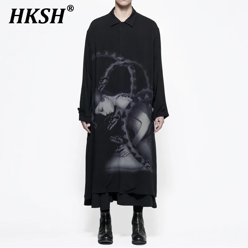 HKSH Spring New Man Tide Dark Yamamoto Dark Snake Women Shirts Medium Length Print Shirt Loose Jacket Unisex Chic Ins Top HK4912