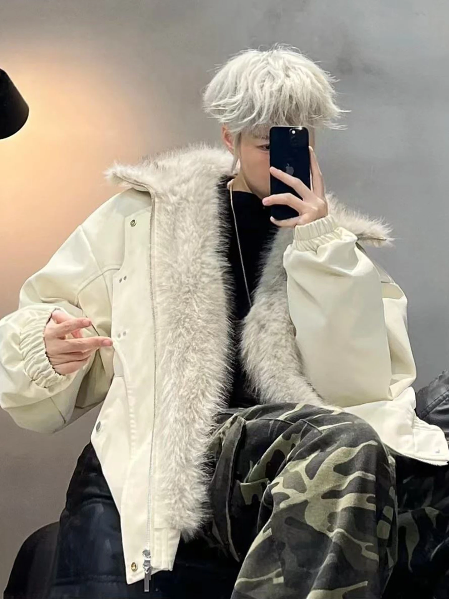 

Утепленная мужская зимняя куртка из искусственной кожи и хлопка, модная, теплая, в стиле пилотской/мотоциклетной куртки, молодежная, повседневная