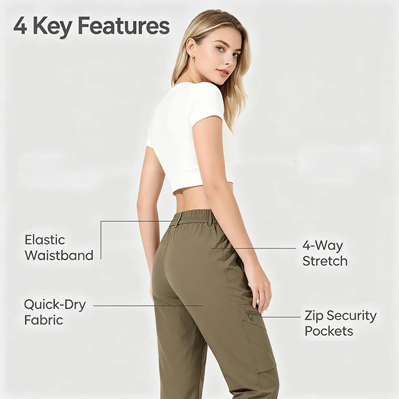 JNLN Wanderhose Damen 4-Wege-Stretch Wasserdichte Sommer-Cargohose Trekking Klettern Camping Outdoor-Sport Bergsteigerhose – Detail 7
