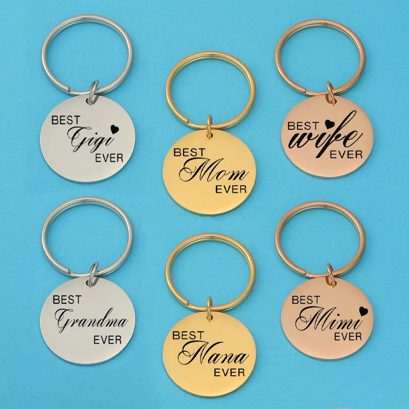 

2Pcs/Lot Round Key Rings with Logo Mirror Polish Stainless Steel School Bag Car Key Pendant Couple New Trinket Gift