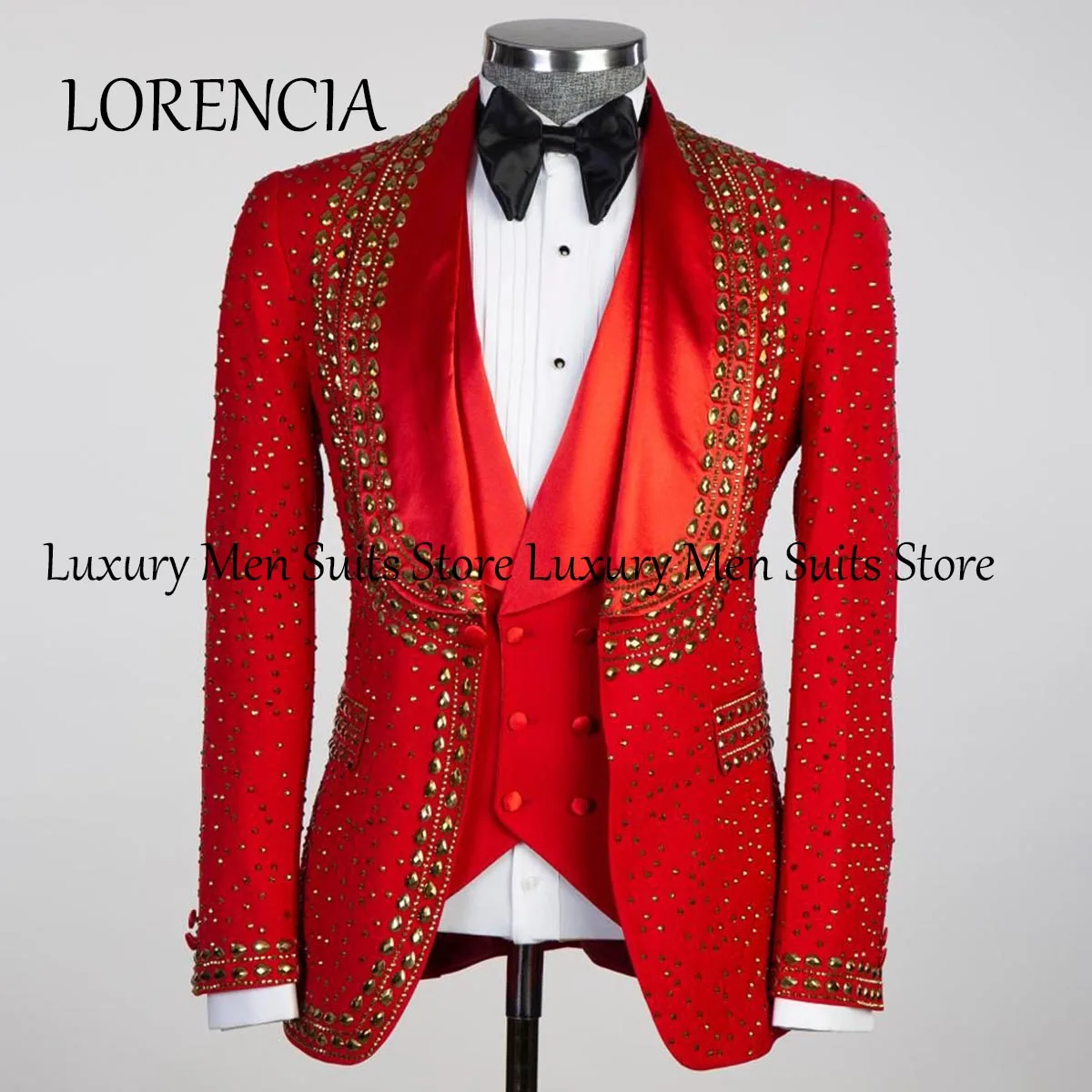 Customized Men Suits 3 Pieces Sets Notched Lapel Groom Tuxedos Wedding Prom Blazers Pants Outfit Terno Masculino Completo