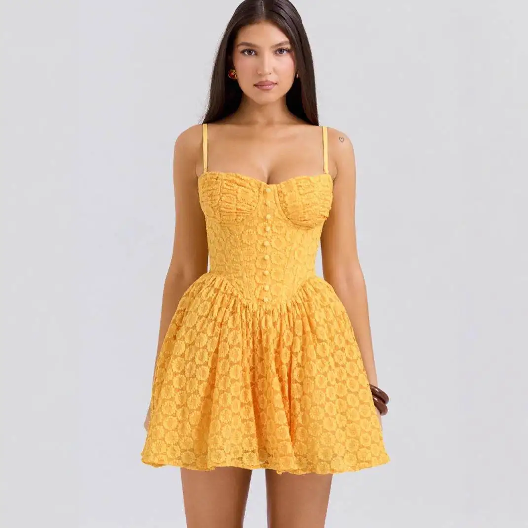 

Sexy Lace Embroidery Short Dress Pure Desire Backless A-Line Puffy Princess Skirt without Sleeve Autumn Season China Origin