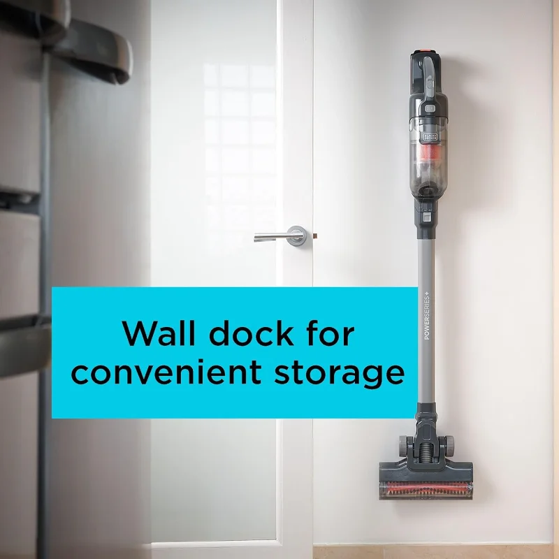 BLACK+DECKER POWERSERIES+ 20V MAX 무선 진공 청소기, LED 바닥 조명으로 충전식 스틱 진공 청소기