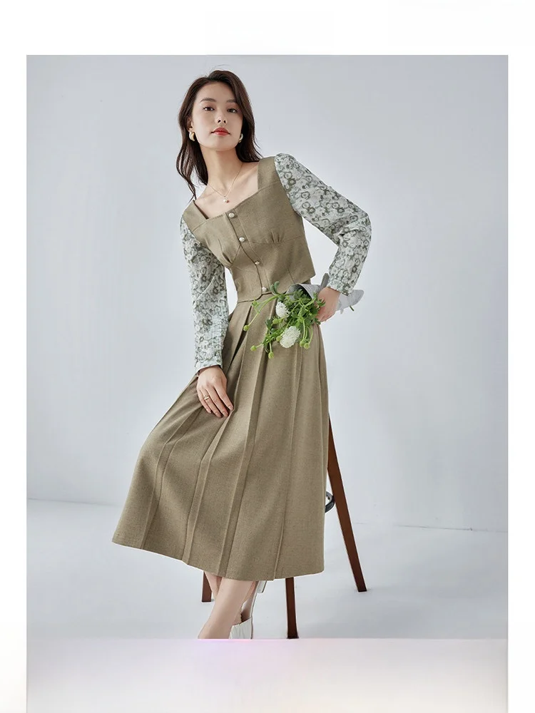 

Soft Style Bean Green Short Jacket Skirt Set Women's Fashion Spring Outfit Two-Piece Set Gentle Wind Theme