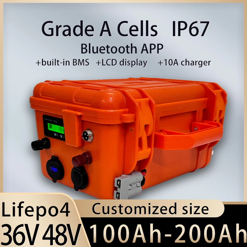 

Литиевый аккумулятор LiFePO4 Étanche, 36 В, 100 Ач, 200 Ач, 48 В, 150 Ач, с Bluetooth, для трехколесного велосипеда, мотор лодки для гольфа