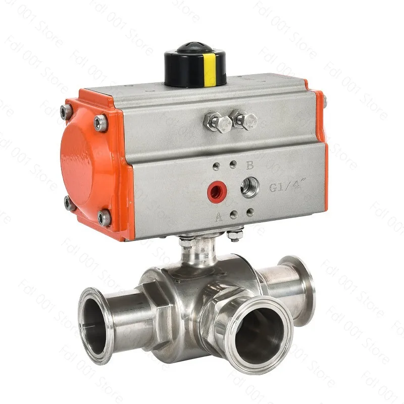 Pneumatic Three-Way Ball Valve Quick-Connect T-Type  Stainless Steel Sanitary Clamp 304 Chuck Quick-Change 316 Actuator