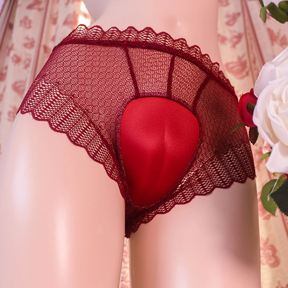 

Mens Perspective Lace Mesh Briefs Crossdress Camel Toe Panties Sissy Underpants High Waist Breathable Underwear Erotic Lingerie