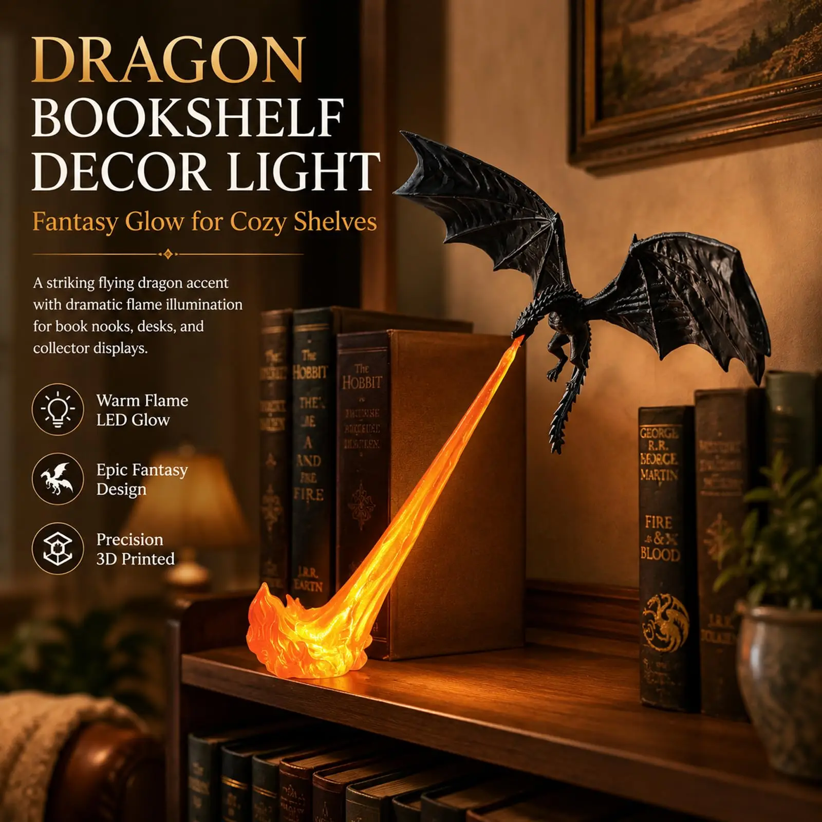Dragon Flame Decoration 3D Dragon Flame LED Lamp Effect Statue Unique Christmas Birthday Gift Dragon Lovers Small Ornaments