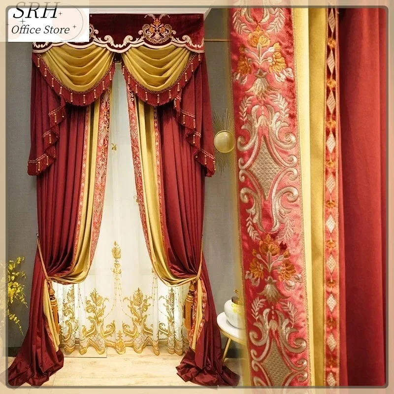 

European Style High-grade Curtains for Living Dining Room Bedroom French Villa Curtains Velvet Luxury Embroidered Decor Drapes
