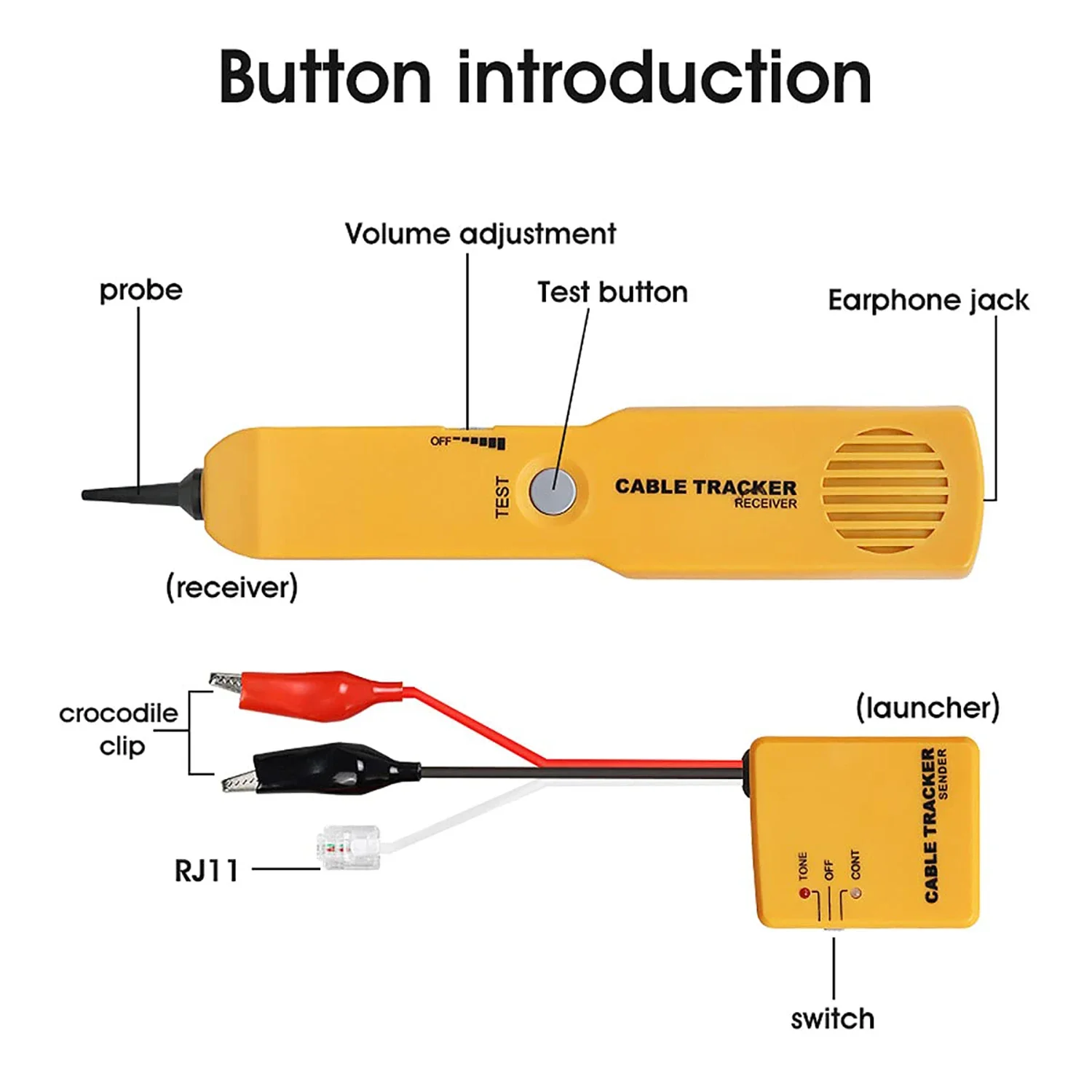 Network Tester Handheld Telephone Cable Tracker Phone Wire Detector RJ11 Line Cord Tester Tool Kit Tone Tracer Receiver