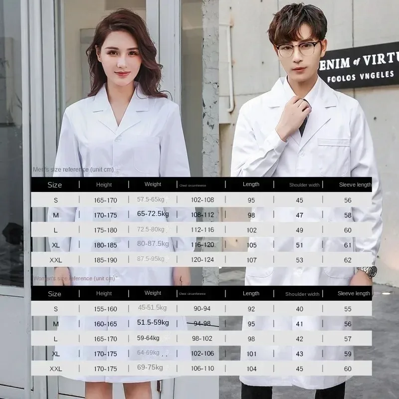 

Unisex Lab Coat Long Short Sleeve Doctor Nurse Uniform Workwear for Hospital Clinic