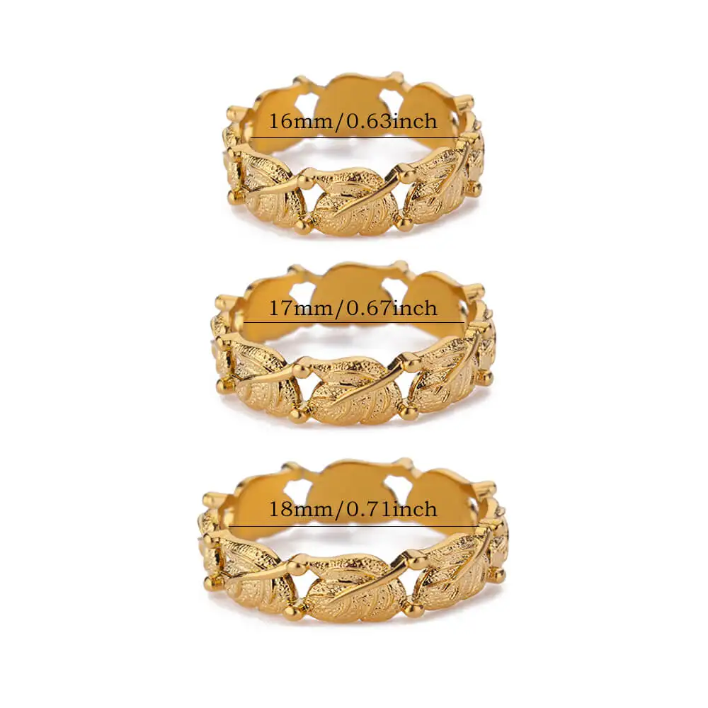 Leaves Rings for Women Men 18K Gold Plated Cubic Zirconia Three Sizes Stainless Steel Jewelry Freeshipping Items Wholesale