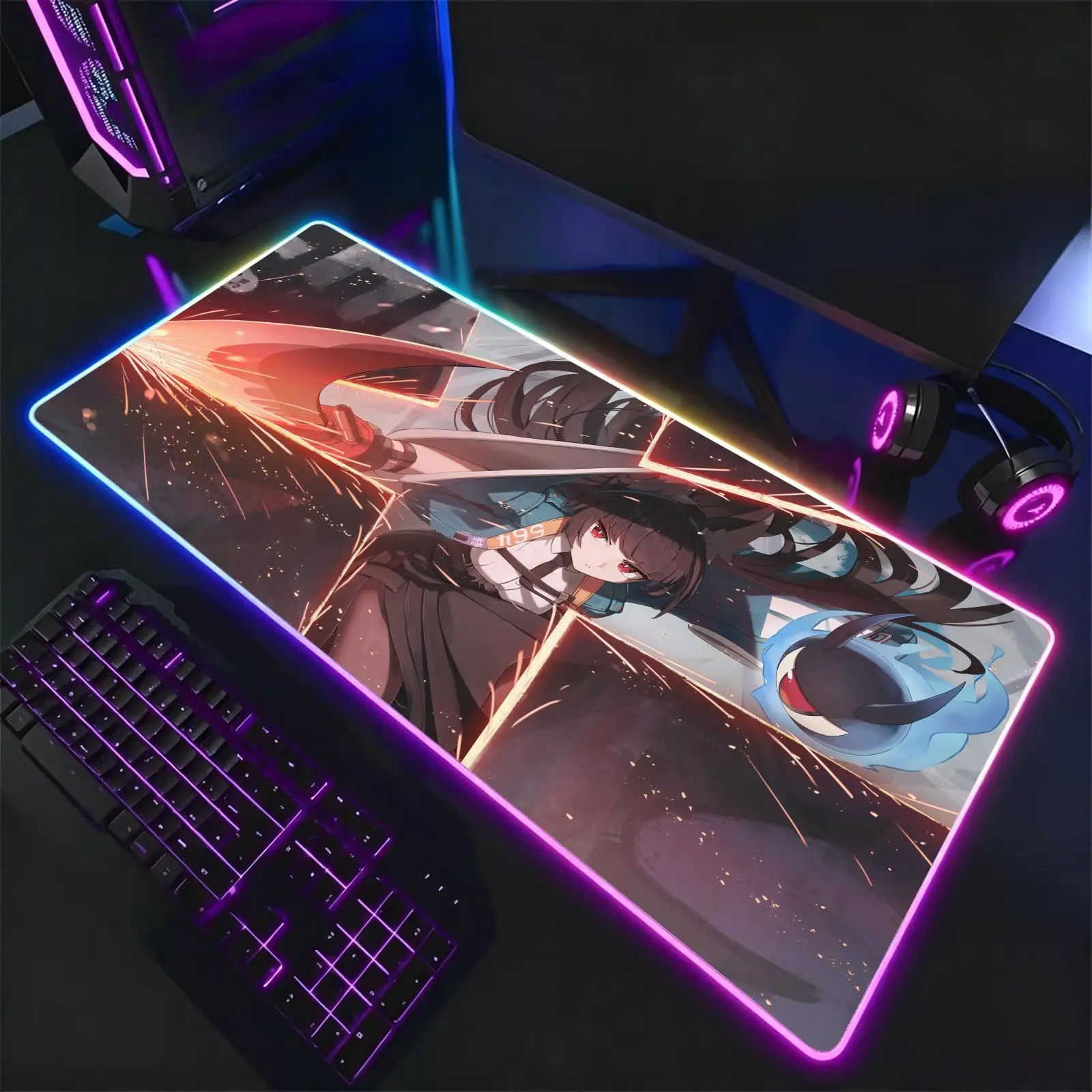 Mouse Pad RGB Color Changing Gaming Mouse Pad, Stitched Edges, XXL Large Keyboard Desk Mat Zenless Zone Zero Miyabi