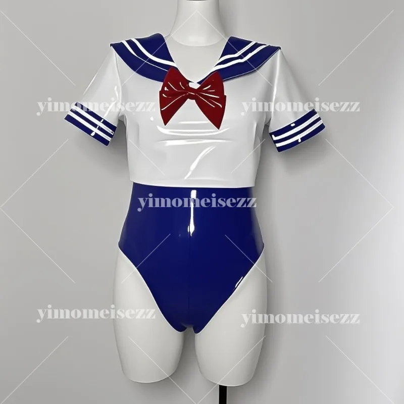 Conjunto de traje de marinero personalizado, mono Sexy picante para chica, COS, espejo para mujer y niña, Material suave de PU, traje de canción, uniforme universitario