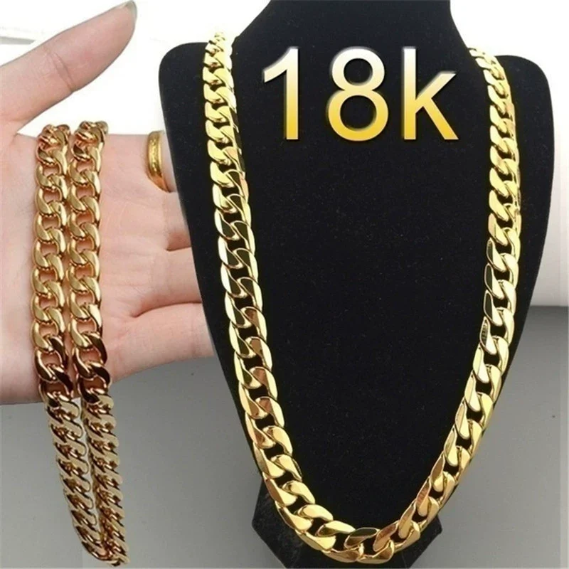 

Hip Hop Jewelry Long Chunky Cuban Link Chain Golden Necklaces With Thick Gold Color Stainless Steel Neck Chains For Men Jewelry