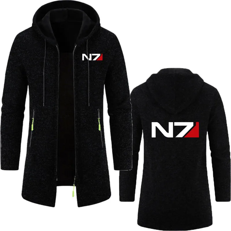 N7 mass effect logo cardigan masculino nova impressão cor sólida zíper com capuz manga longa jaqueta casual moletom com capuz pulôver