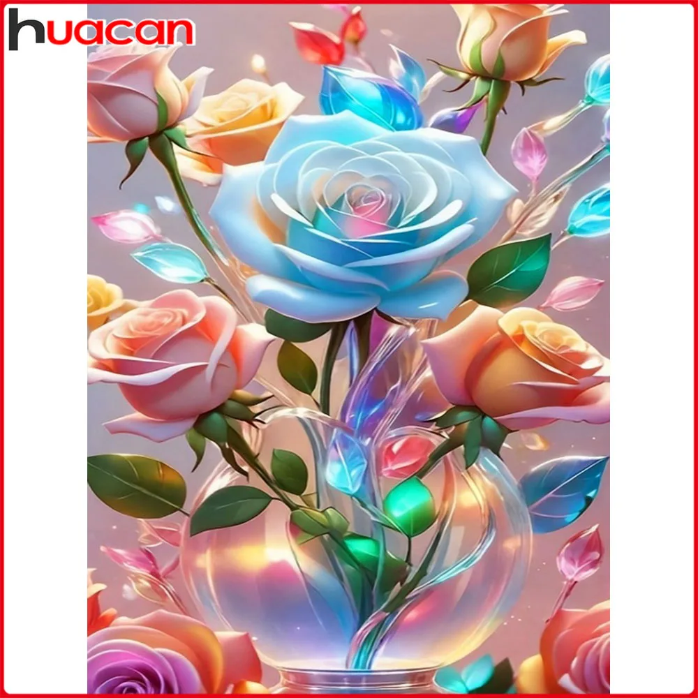 Huacan Neuheiten Diamantmalerei Rosenvase Diamantmosaik Blume Komplettset Heimdekoration